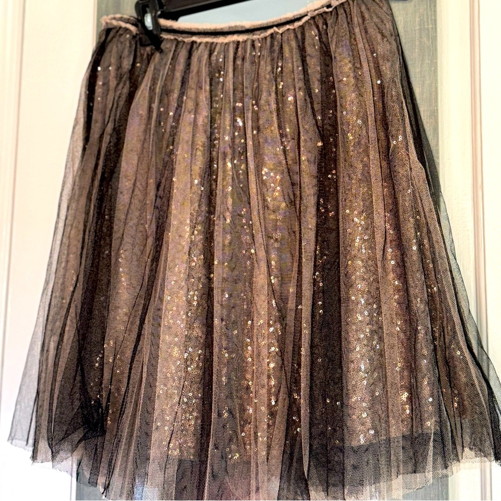 Anthropologie Greylin Tulle Gold Sequins Mini Skirt